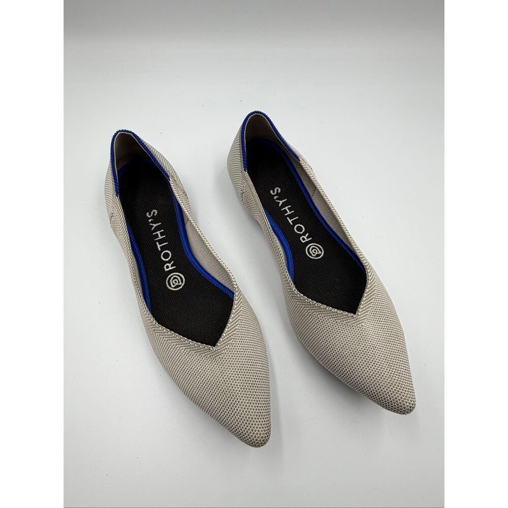 Rothy’s The Point Flax Birdseye Grey Flats Blue Trim Women’s 8.5 Retired Rare